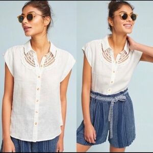 Anthropologie || Maeve White Linen Camp Top XS